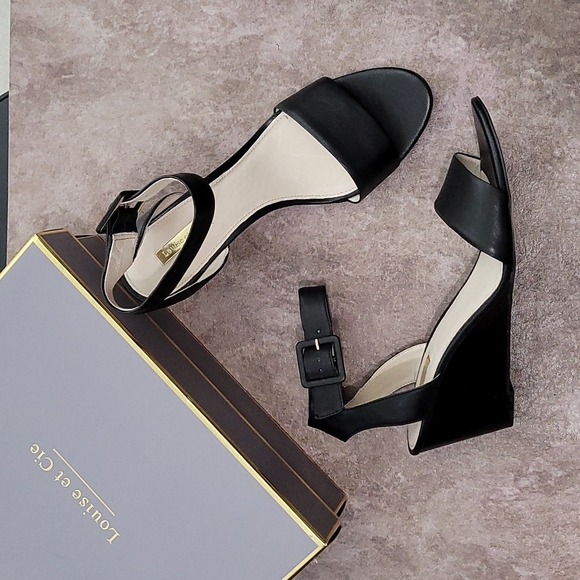 Louise et Cie Shoes - Louise et Cie black leather Punya Wedge Sandal